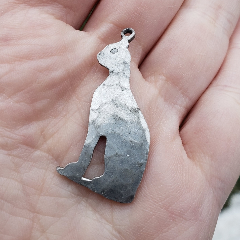 Handmade Hammered Silver Vintage Cat Pendant